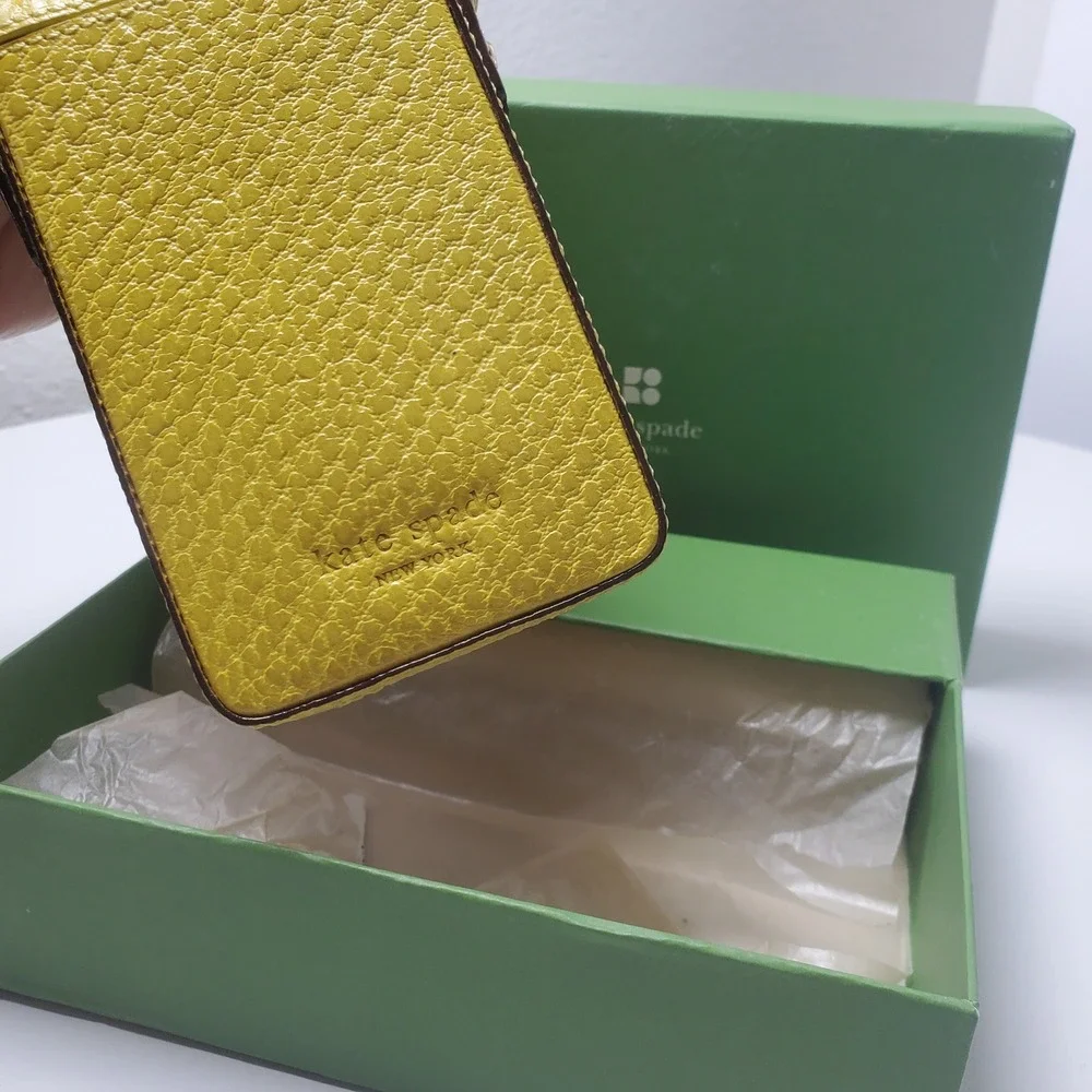 Kate Spade Yellow Pebbled Leather Flip Phone Wristlet Case Gold Hardware NEW NWT